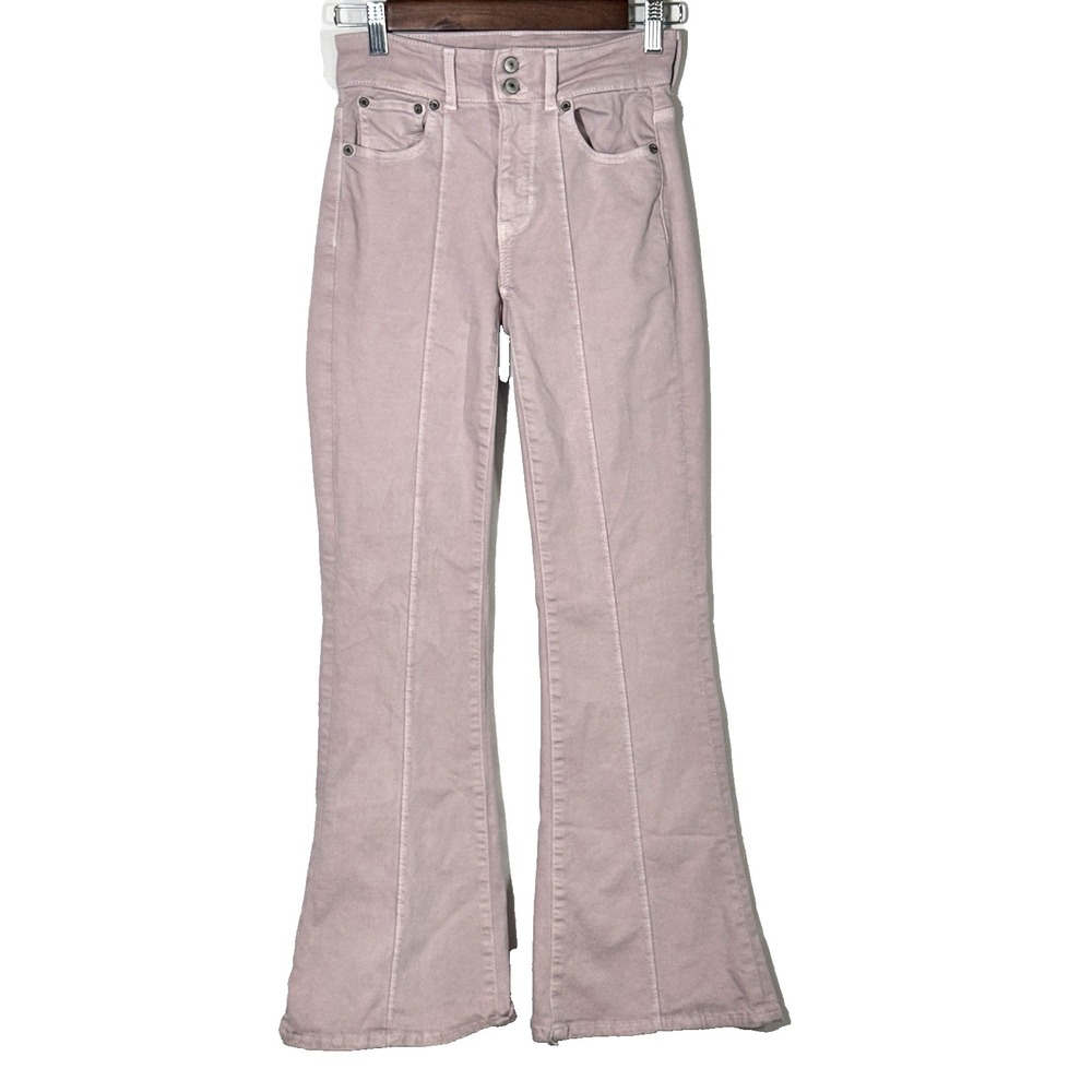 American Eagle Super Hi Rise Flare Jeans Womens Size 00 Light Pink Double Button